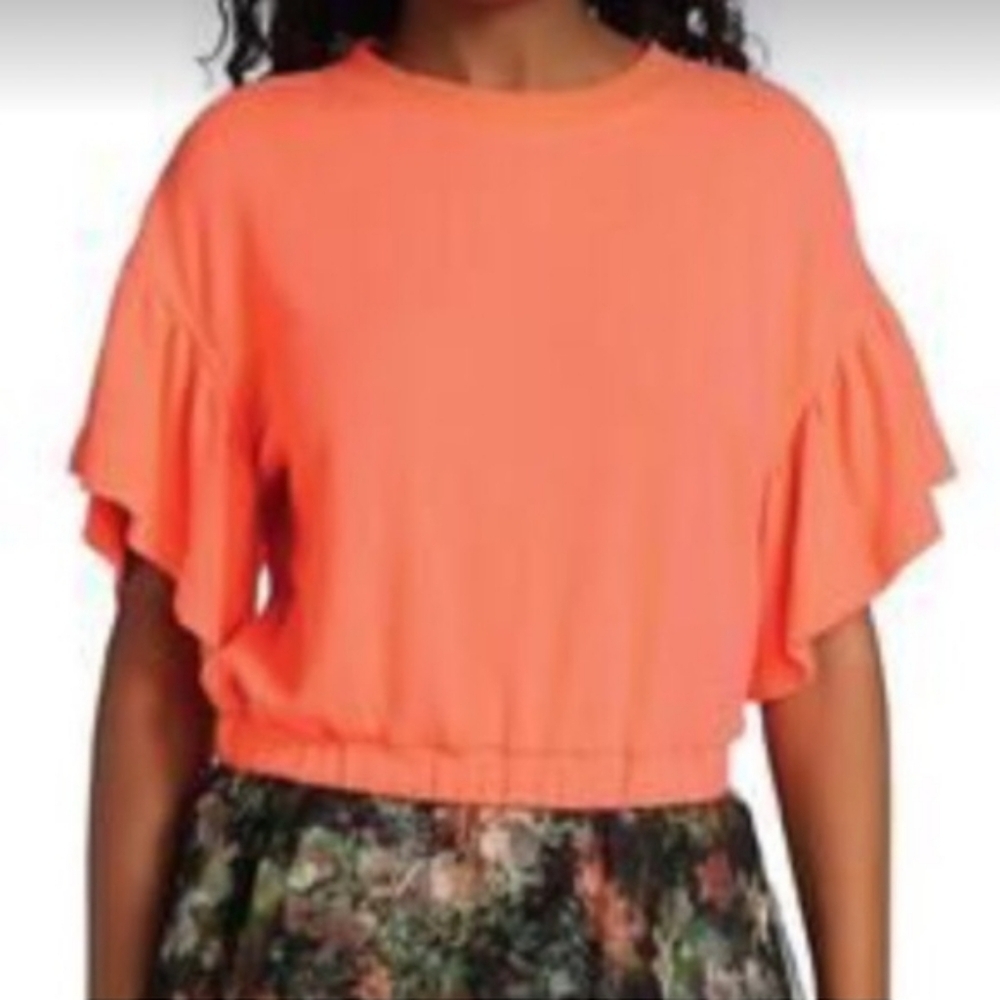 Alice+Olivia Jolene Crop Ruffled Sleeve Sweatshirt Top Size XS